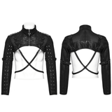 Mesh Cropped Jacket Featuring Chains and Buckle Accents
