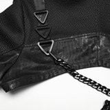 Mesh Cropped Jacket Featuring Chains and Buckle Accents