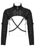 Mesh Cropped Jacket Featuring Chains and Buckle Accents