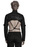 Mesh Cropped Jacket Featuring Chains and Buckle Accents