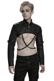Mesh Cropped Jacket Featuring Chains and Buckle Accents