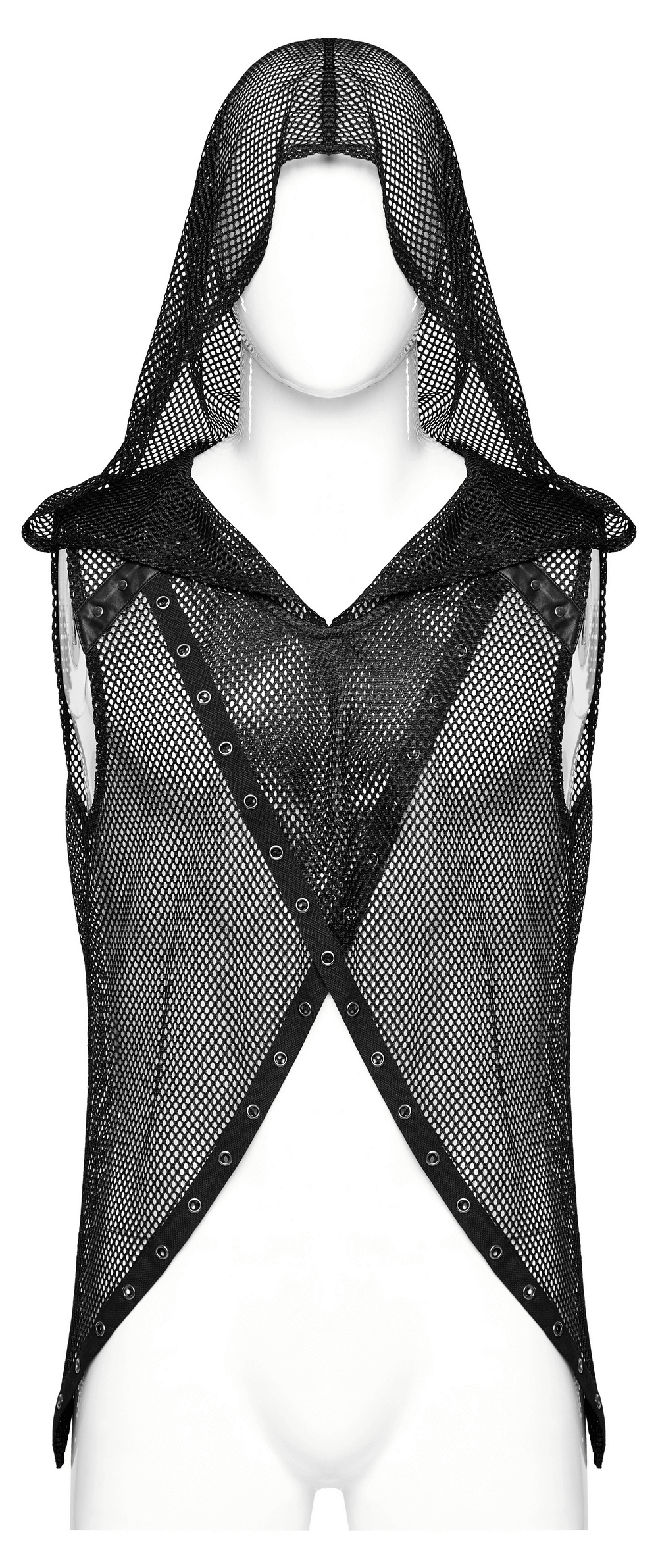 Mesh Gothic Hooded Vest with a Seductive Punk Hollow Design