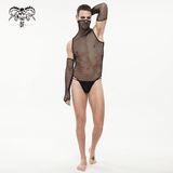 Mesh High Collar Bodysuit / Men's Sexy Bodysuit With Gloves