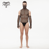 Mesh High Collar Bodysuit / Men's Sexy Bodysuit With Gloves