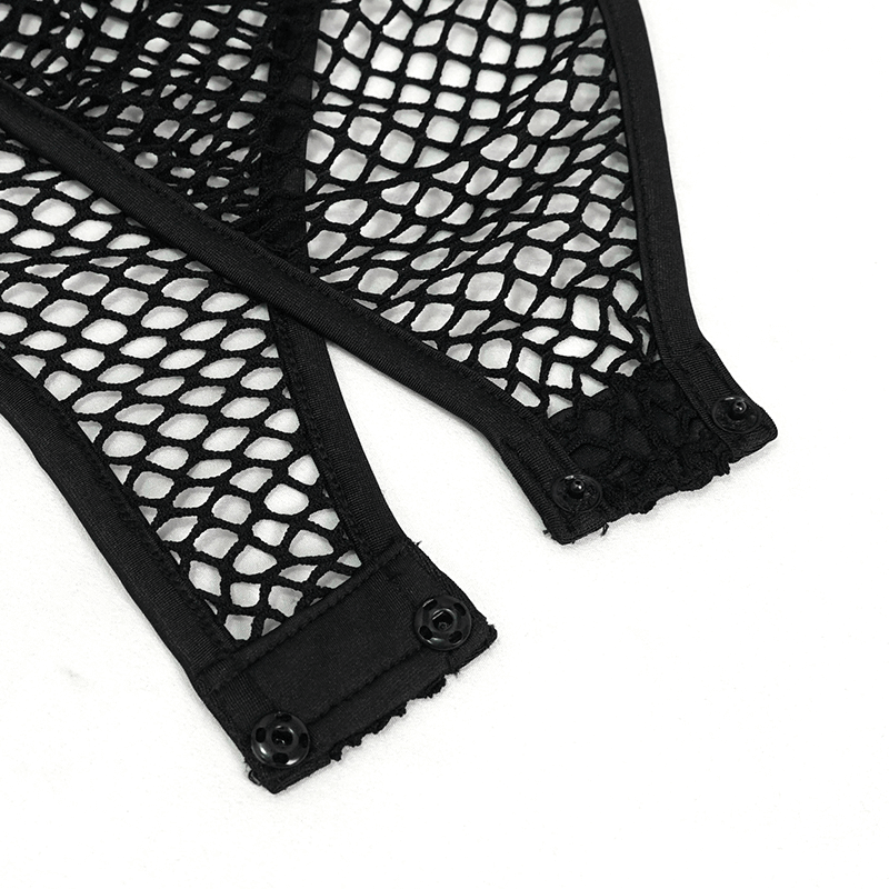 Mesh High Collar Bodysuit / Men's Sexy Bodysuit With Gloves