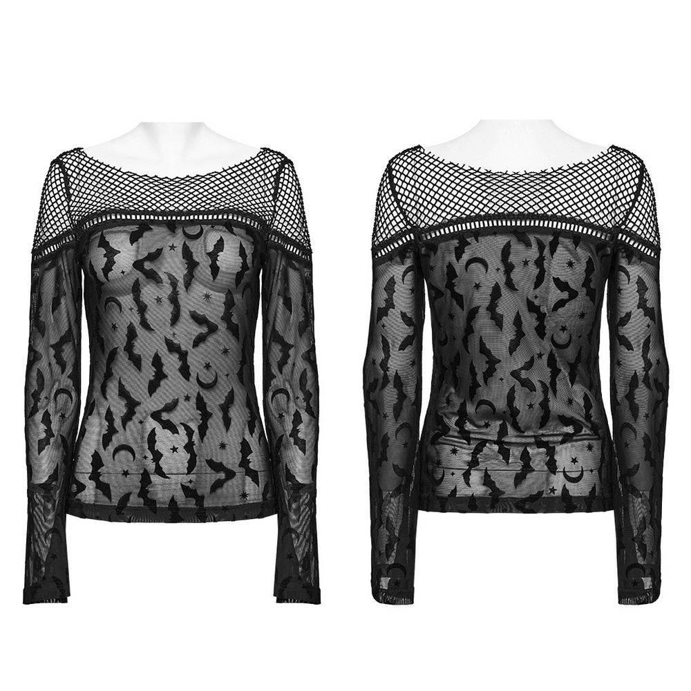 Mesh Long Sleeves Top with Gothic Print