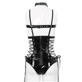 Mesh Patent Leather Bodysuit With Studs And Choker