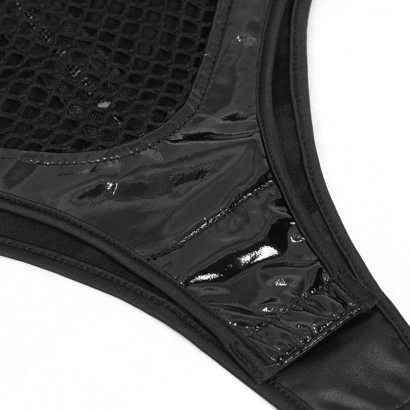 Mesh Patent Leather Bodysuit With Studs And Choker