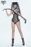 Mesh Patent Leather Bodysuit With Studs And Choker