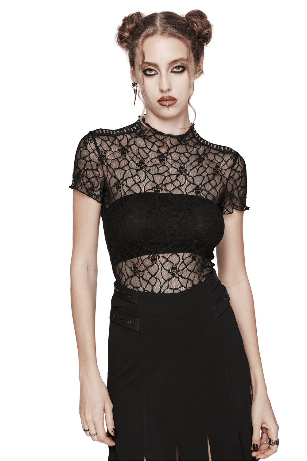 Mesh Skull Short-Sleeved Punk Women's T-Shirt