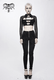 Mesh Sleeve Crop Top with Buckles / Gothic Black Mesh Top