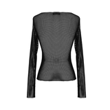 Mesh Sleeve Top: Skeleton Hands Design / Slim Black Fit