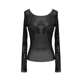 Mesh Sleeve Top: Skeleton Hands Design / Slim Black Fit