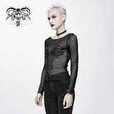 Mesh Sleeve Top: Skeleton Hands Design / Slim Black Fit