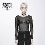 Mesh Sleeve Top: Skeleton Hands Design / Slim Black Fit