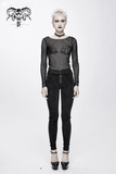 Mesh Sleeve Top: Skeleton Hands Design / Slim Black Fit