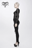 Mesh Sleeve Top: Skeleton Hands Design / Slim Black Fit