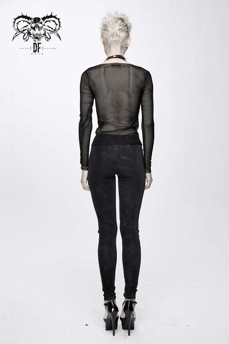Mesh Sleeve Top: Skeleton Hands Design / Slim Black Fit
