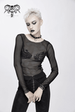 Mesh Sleeve Top: Skeleton Hands Design / Slim Black Fit