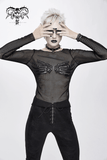 Mesh Sleeve Top: Skeleton Hands Design / Slim Black Fit