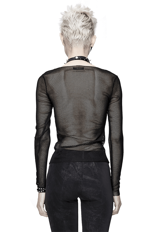 Mesh Sleeve Top: Skeleton Hands Design / Slim Black Fit