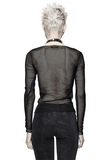 Mesh Sleeve Top: Skeleton Hands Design / Slim Black Fit