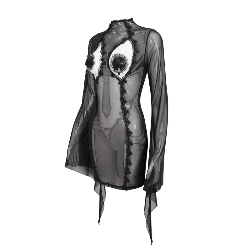 Mesh Sleeves Dress: Sexy Mini and Chest Hollow Women's Dress