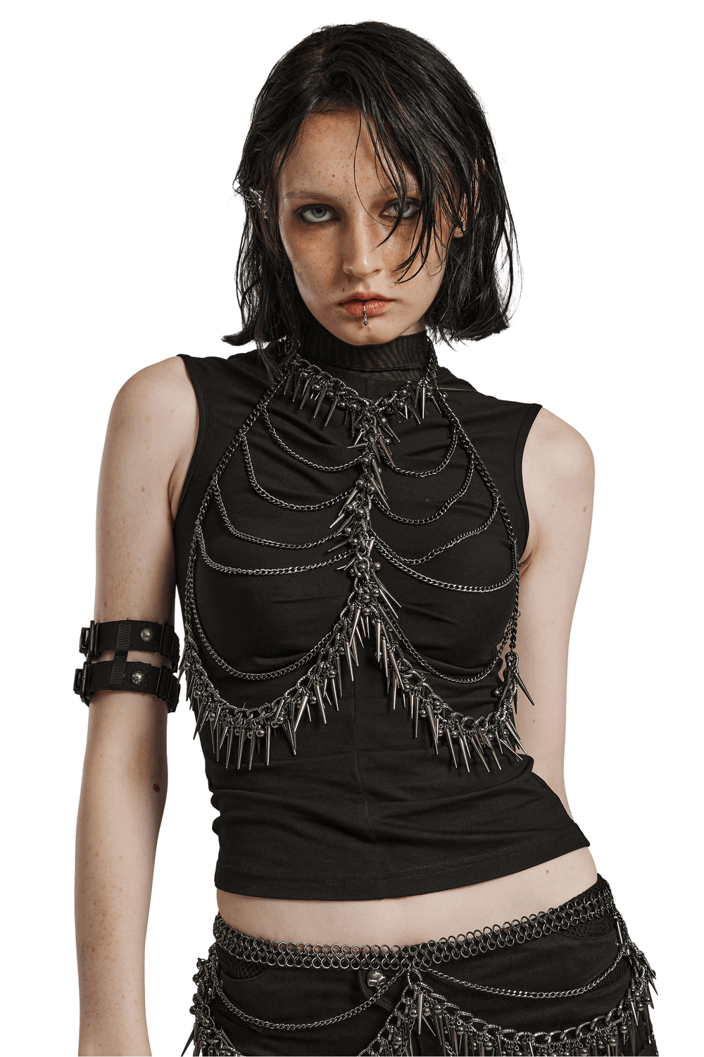Metal Chain Harness with Rivet Accents for Bold Look