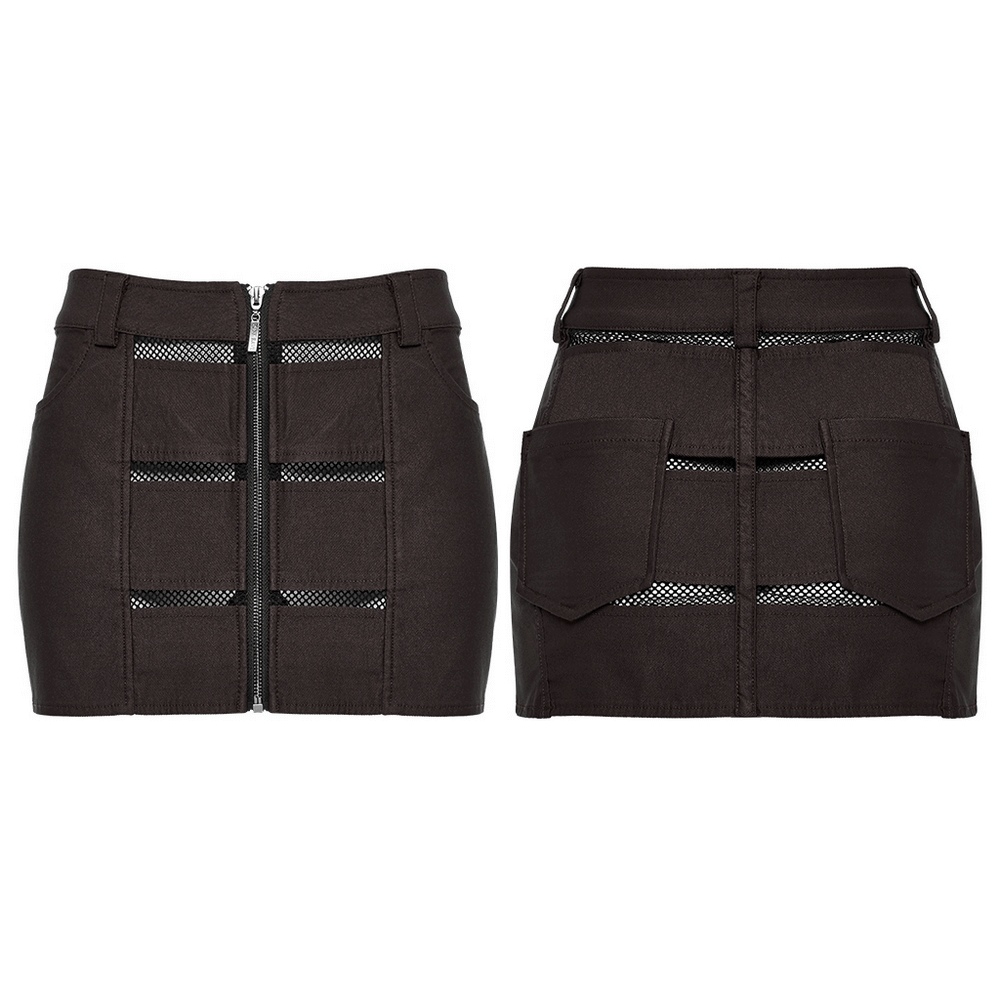 Denim Mini Skirt with Mesh Pockets and Zipper for You