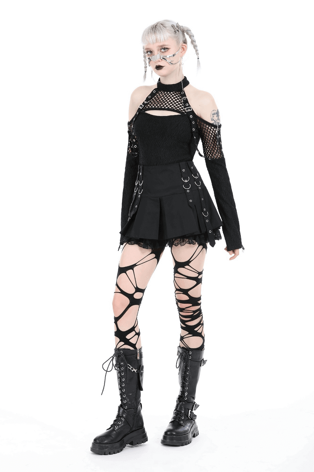 Mini Skirt for Punk Women with O-Ring and Lace Details