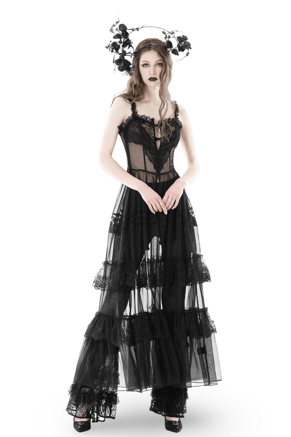 Mysterious and Romantic Lace Dress with Victorian Flair
