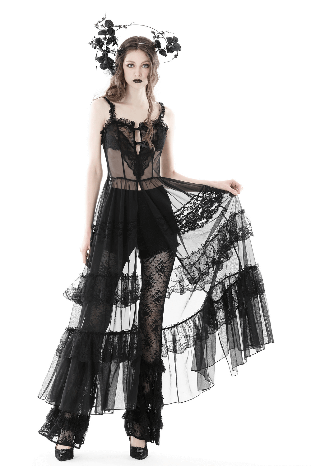 Mysterious and Romantic Lace Dress with Victorian Flair