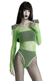 Neon Mesh Bodysuit with Removable Spiked Shoulder Patches