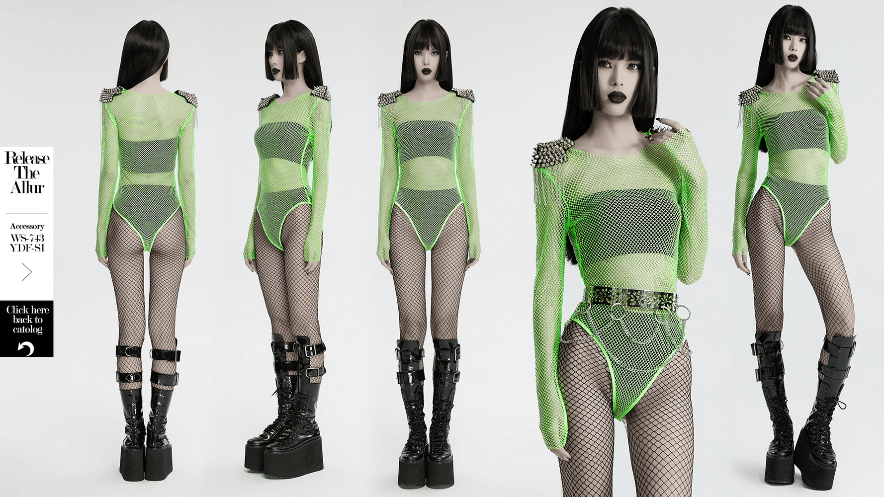 Neon Mesh Bodysuit with Removable Spiked Shoulder Patches