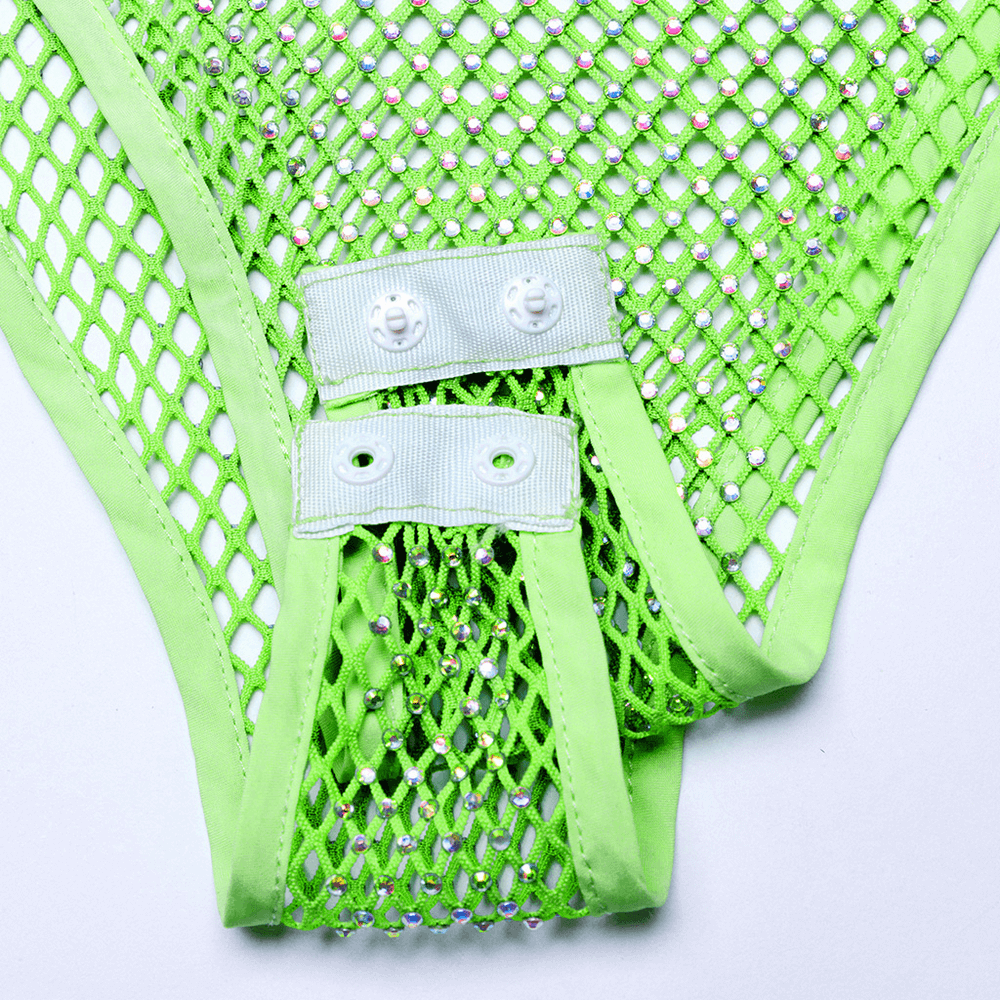 Neon Mesh Bodysuit with Removable Spiked Shoulder Patches