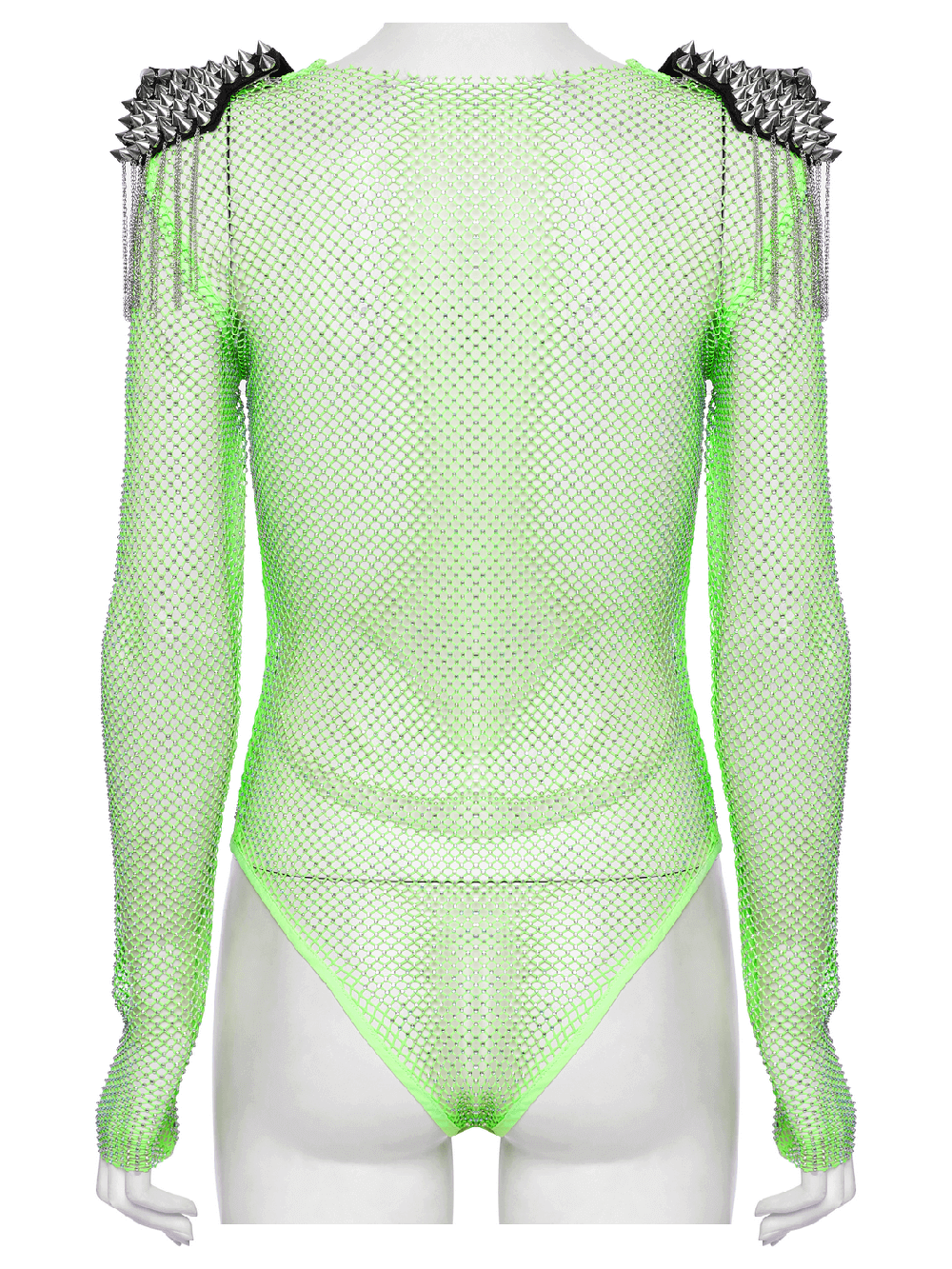 Neon Mesh Bodysuit with Removable Spiked Shoulder Patches