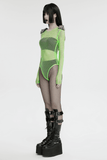 Neon Mesh Bodysuit with Removable Spiked Shoulder Patches