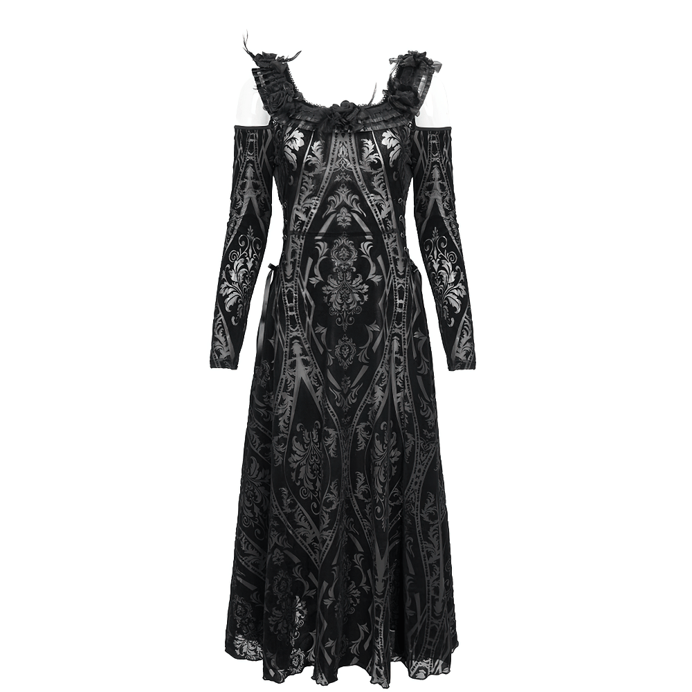 Off-Shoulder Gothic Semi-Transparent Dress With Pattern