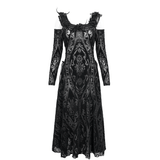 Off-Shoulder Gothic Semi-Transparent Dress With Pattern