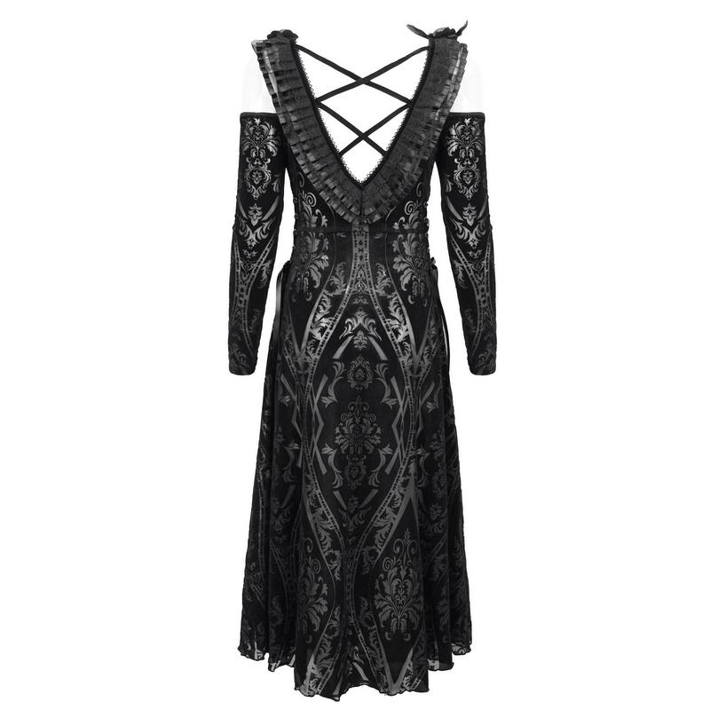 Off-Shoulder Gothic Semi-Transparent Dress With Pattern