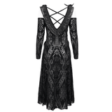 Off-Shoulder Gothic Semi-Transparent Dress With Pattern