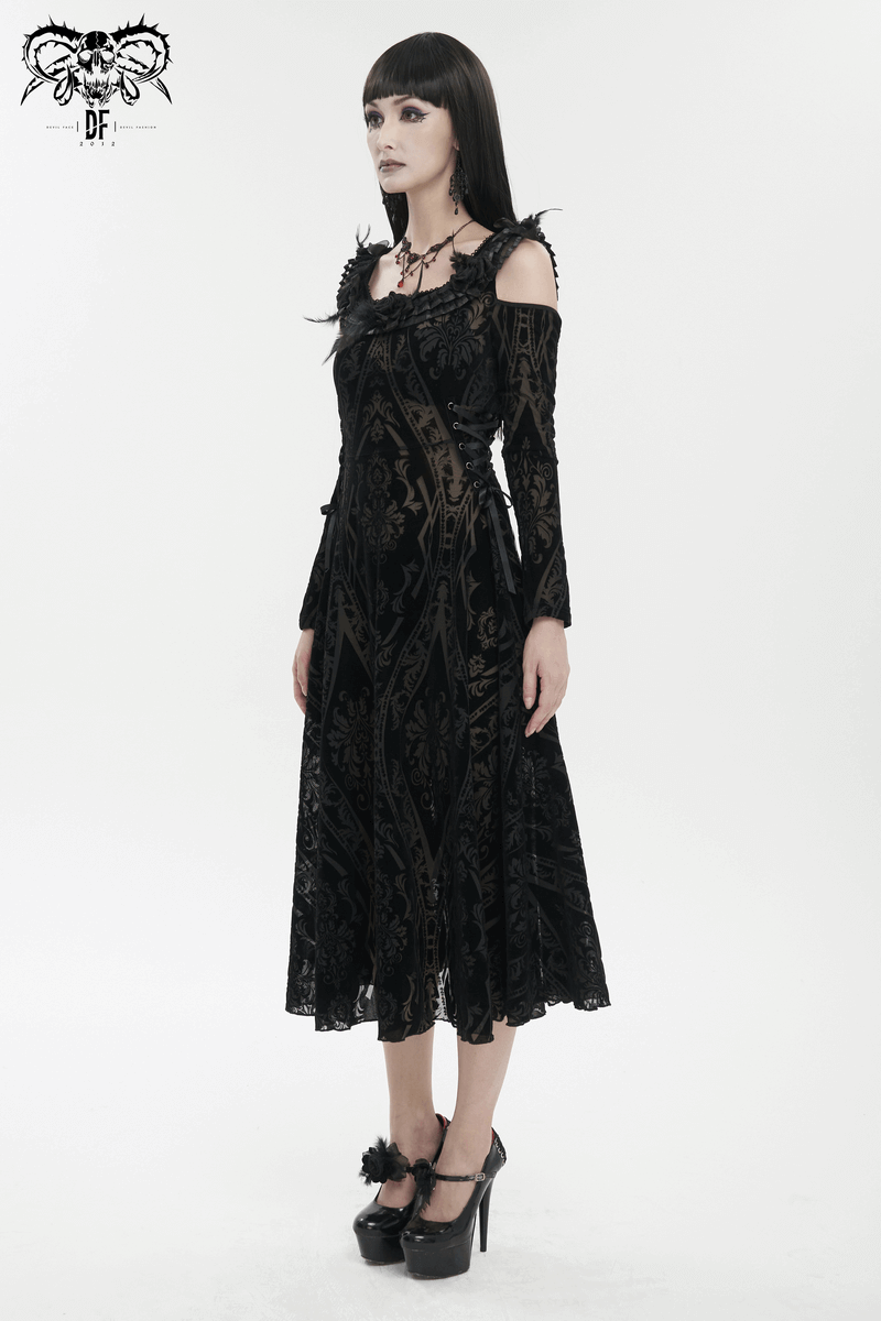 Off-Shoulder Gothic Semi-Transparent Dress With Pattern