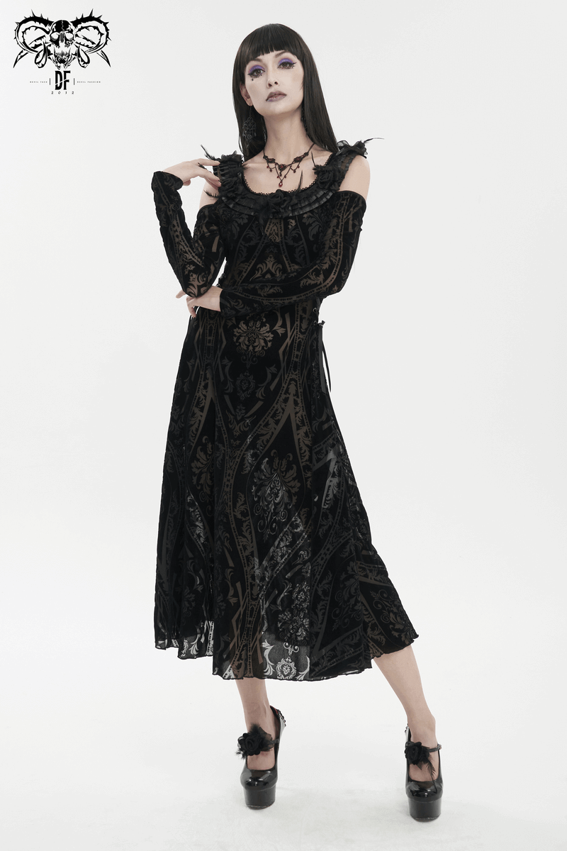 Off-Shoulder Gothic Semi-Transparent Dress With Pattern