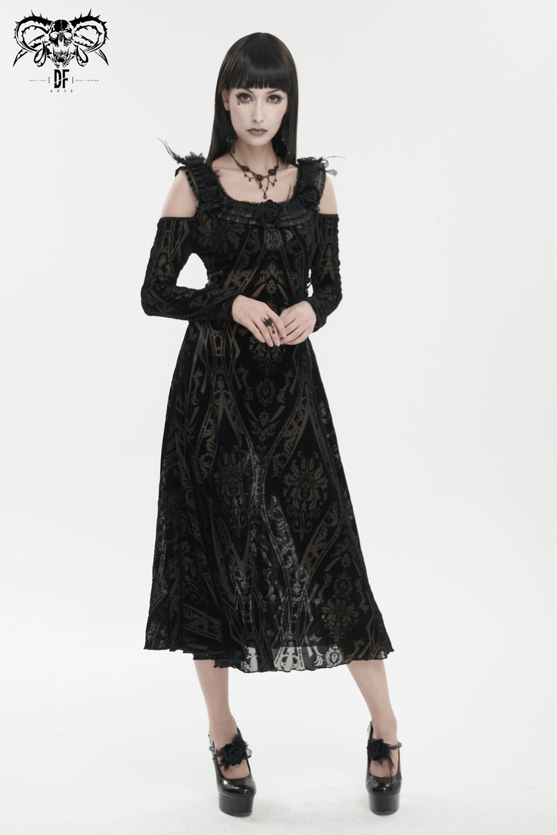 Off-Shoulder Gothic Semi-Transparent Dress With Pattern