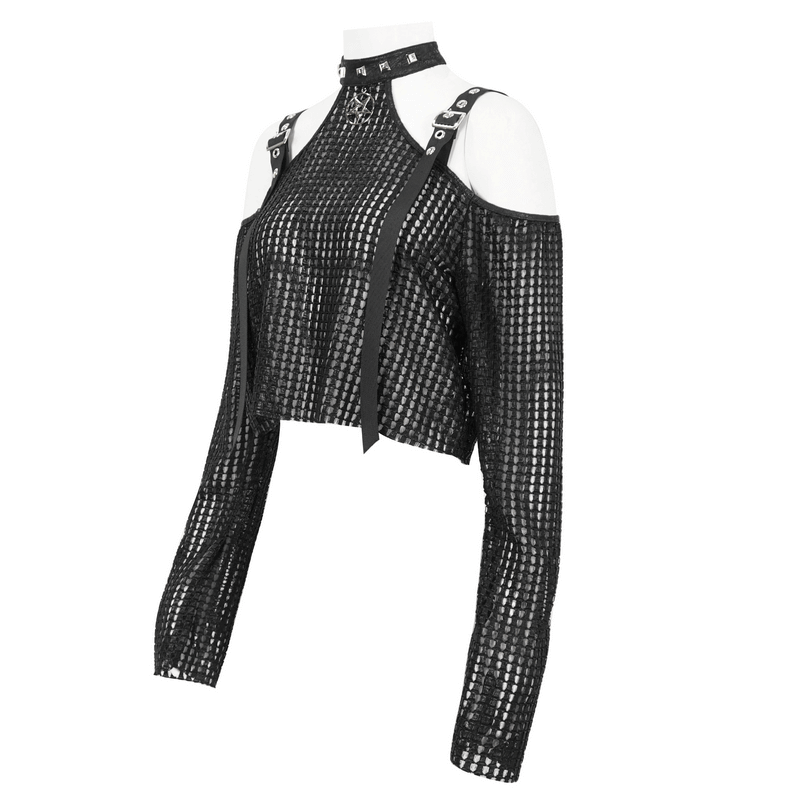 Off-Shoulder Halter Top With Pentagram And Buckle Straps