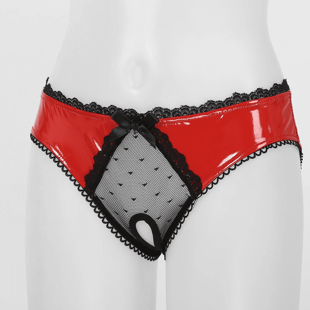 Patent Leather Panties with Bows and Open Crotch