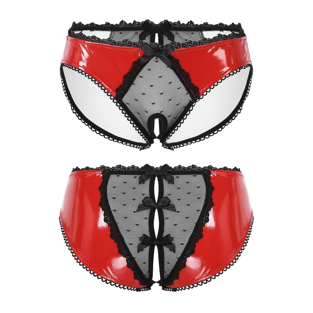 Patent Leather Panties with Bows and Open Crotch