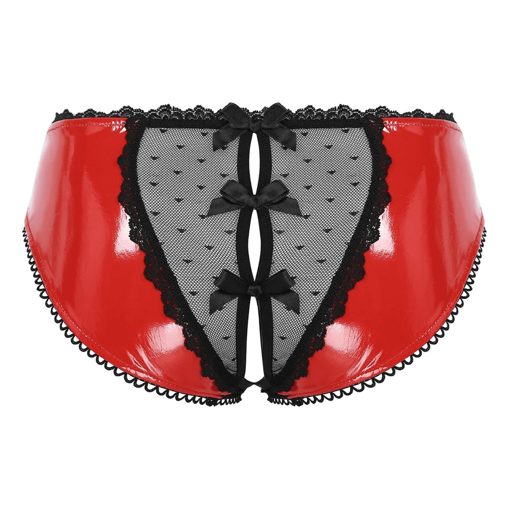 Patent Leather Panties with Bows and Open Crotch