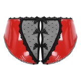 Patent Leather Panties with Bows and Open Crotch