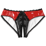 Patent Leather Panties with Bows and Open Crotch